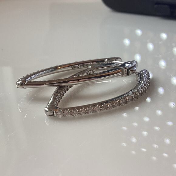 Sterling Silver V-Hoop Huggie Earrings - Picture 5 of 8